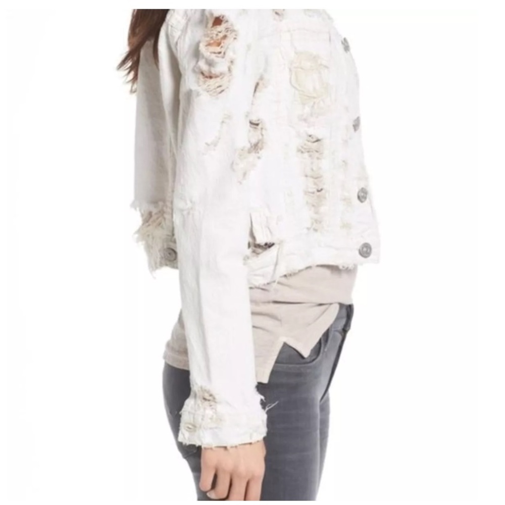Hudson Garrison Distressed Cropped Denim Jacket Cream Linen Blend White Size xs - Picture 2 of 7